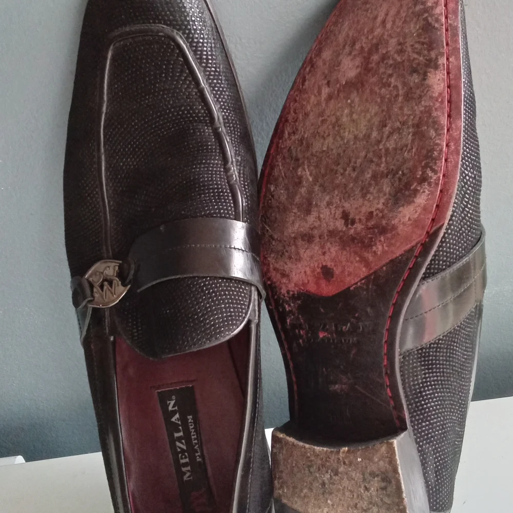 Mezlan Platinum Mens Black Textured Leather‎ Loafers Made in Spain 47777